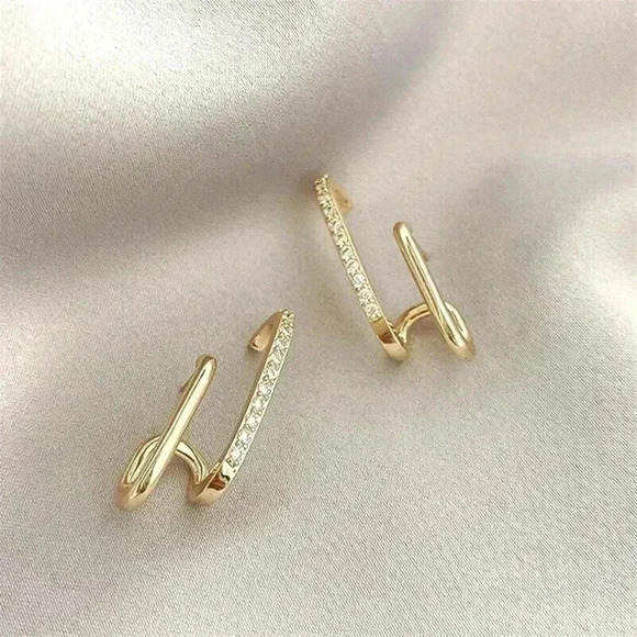 New 18k Yellow Gold Plated 925 Silver CZ Earrings - Picture 1 of 4